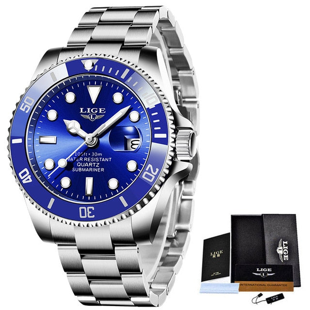 Relogio Masculino LIGE Brand Luxury Men Sport Watches Silver Waterproof Stainless Steel Wrist Watch Man Clock Fashion Wristwatch