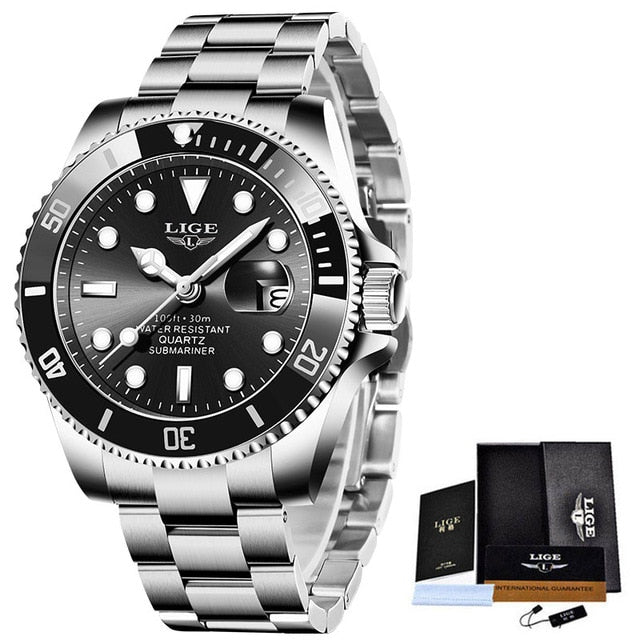 Relogio Masculino LIGE Brand Luxury Men Sport Watches Silver Waterproof Stainless Steel Wrist Watch Man Clock Fashion Wristwatch