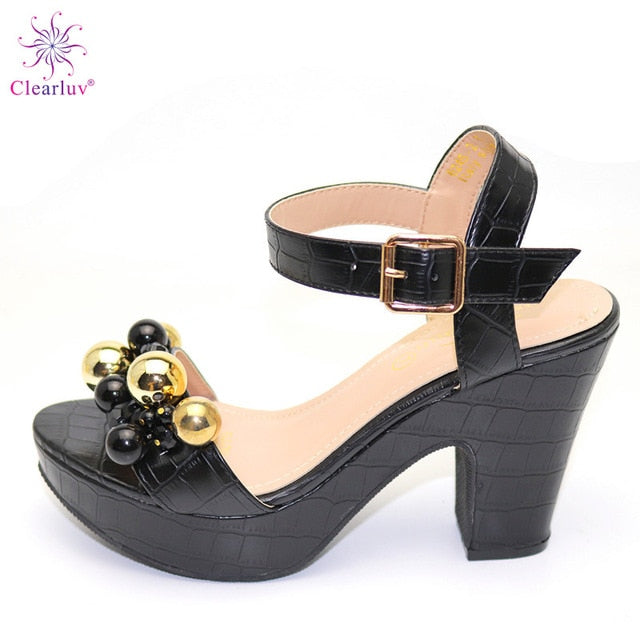 Wedding SILVER Color Peep Toe Italian shoes African shoes without bag set Comfortable Women Shoes For Parties
