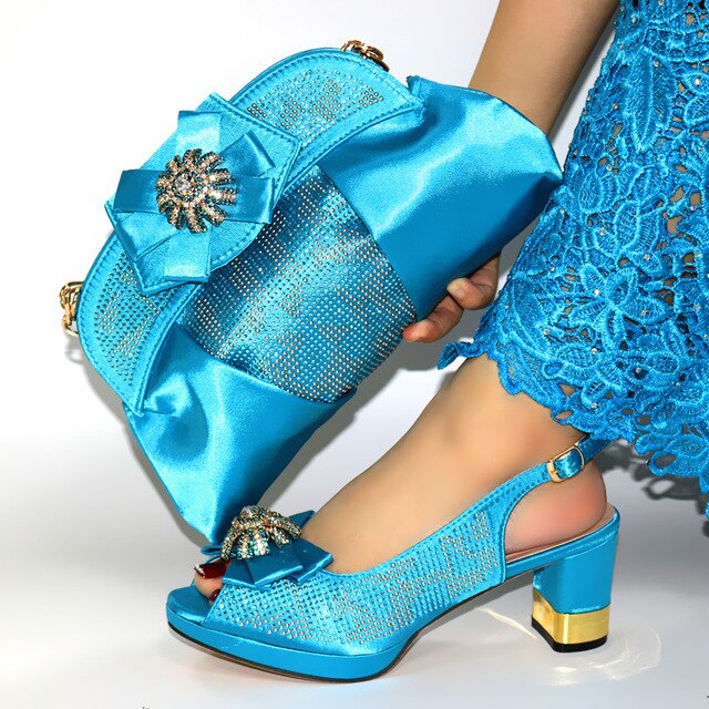 doershow beautiful Shoes and Bag Set African Sets 2020 purple Color Italian Shoe Bag Set Decorated with Rhinestone! SIM1-28