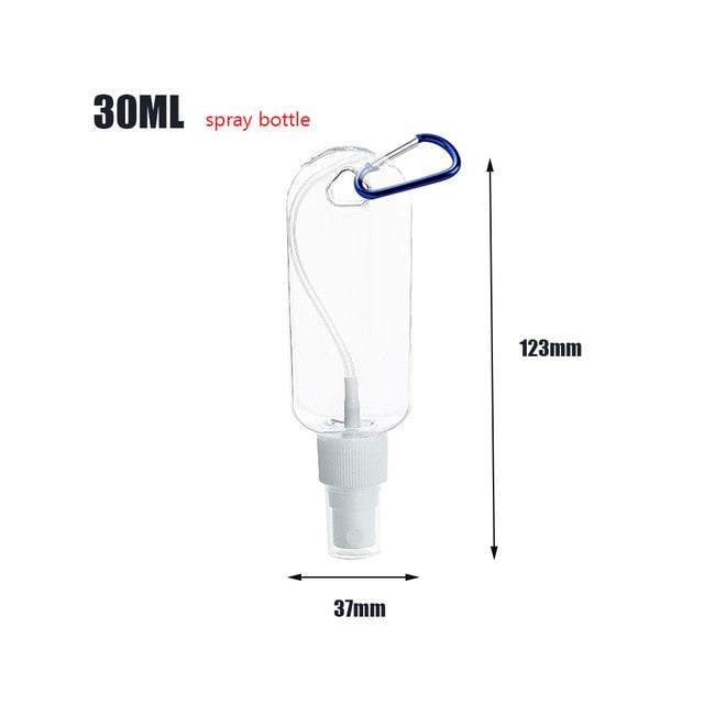 1PC 30ml 50ml Reusable Portable Mini Size Alcohol Spray Bottle Hand Sanitizer Travel Small Size Holder Hook Keychain Carrier New