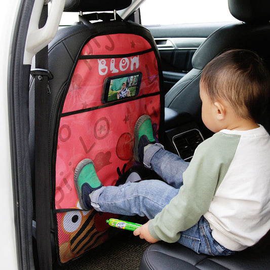 Cartoon Seat Cover Kid Cute Car Seat Back Cover Protector for Kids Children's Anti-Kick Mat Touch Screen Storage Bag Waterproof