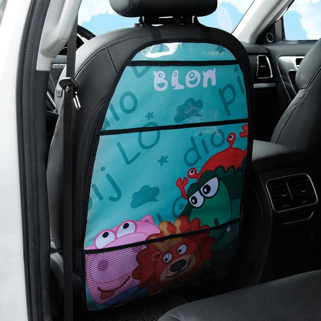 Cartoon Seat Cover Kid Cute Car Seat Back Cover Protector for Kids Children's Anti-Kick Mat Touch Screen Storage Bag Waterproof