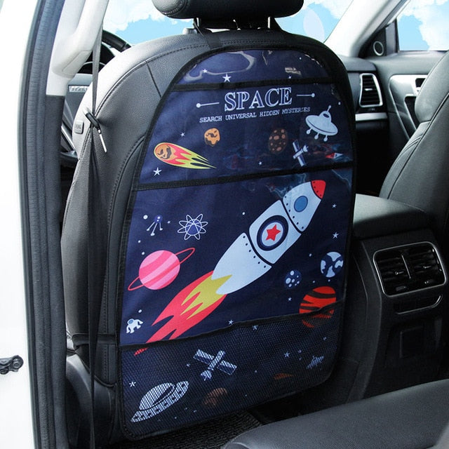 Cartoon Seat Cover Kid Cute Car Seat Back Cover Protector for Kids Children's Anti-Kick Mat Touch Screen Storage Bag Waterproof