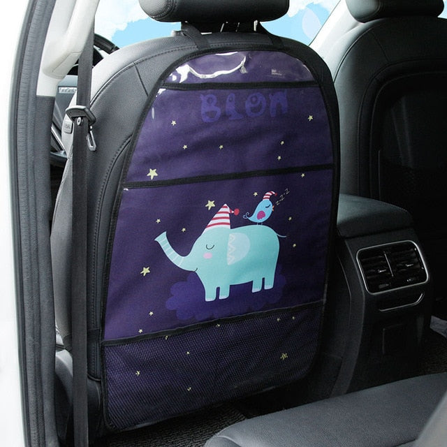 Cartoon Seat Cover Kid Cute Car Seat Back Cover Protector for Kids Children's Anti-Kick Mat Touch Screen Storage Bag Waterproof