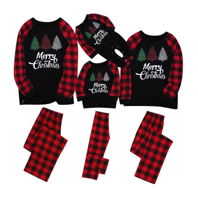 Family christmas pajamas 2020 Set Printed Hat Father Mother Kids Infant Baby Matching Clothes Dad Mom and Me Sleepwear