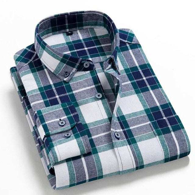Flannel Plaid Shirt Men Cotton 2019 Spring Autumn New Male Casual Long Sleeve Shirt Plus size High Quality Warm Man Clothes