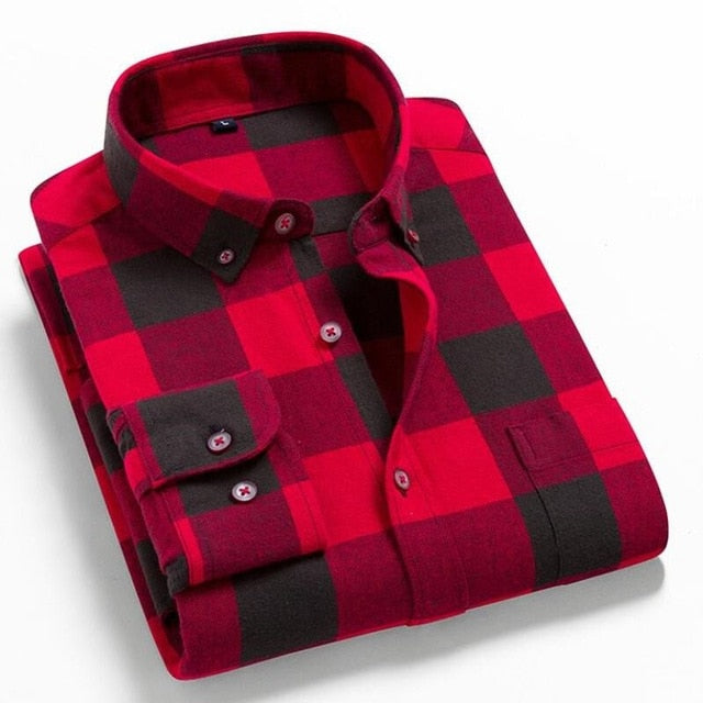 Flannel Plaid Shirt Men Cotton 2019 Spring Autumn New Male Casual Long Sleeve Shirt Plus size High Quality Warm Man Clothes