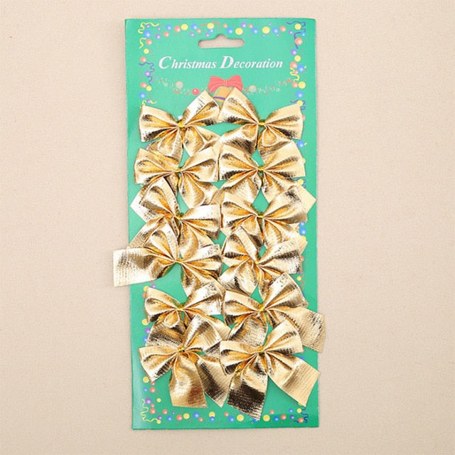 12pcs Pretty Gold Bowknots Christmas Ornament Tree Decoration Party Bowknots Baubles New Year Xmas Christmas Decoration For Home