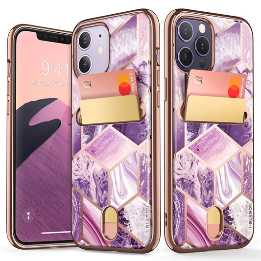 For iPhone 12 Case/For iPhone 12 Pro Case 6.1" (2020) I-BLASON Cosmo Wallet Slim Designer Card Slot Wallet Case Back Cover caso
