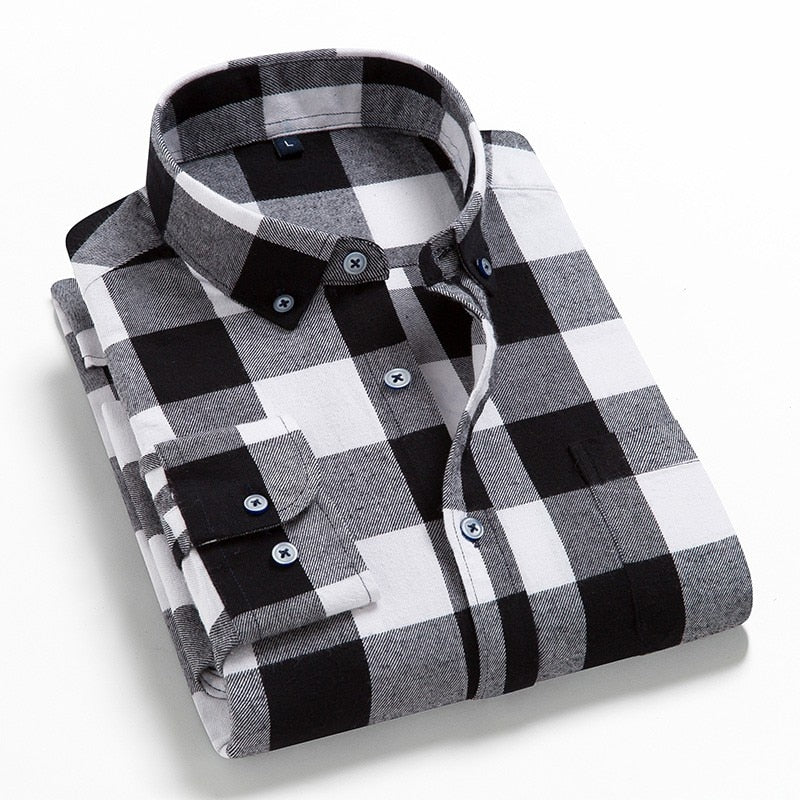 Flannel Plaid Shirt Men Cotton 2019 Spring Autumn New Male Casual Long Sleeve Shirt Plus size High Quality Warm Man Clothes
