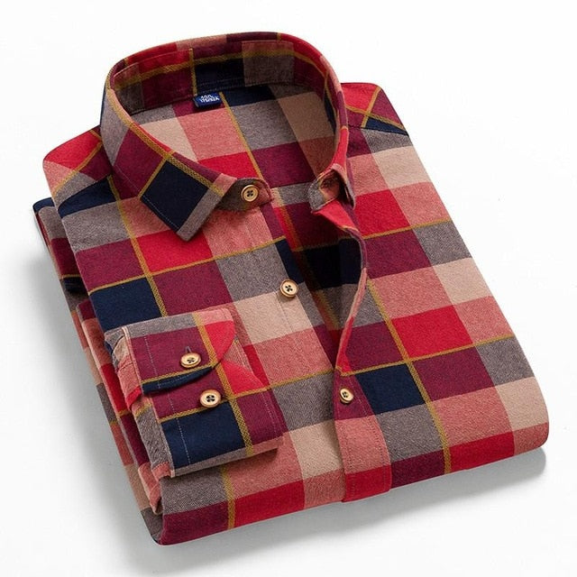 Flannel Plaid Shirt Men Cotton 2019 Spring Autumn New Male Casual Long Sleeve Shirt Plus size High Quality Warm Man Clothes