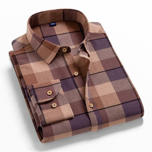 Flannel Plaid Shirt Men Cotton 2019 Spring Autumn New Male Casual Long Sleeve Shirt Plus size High Quality Warm Man Clothes