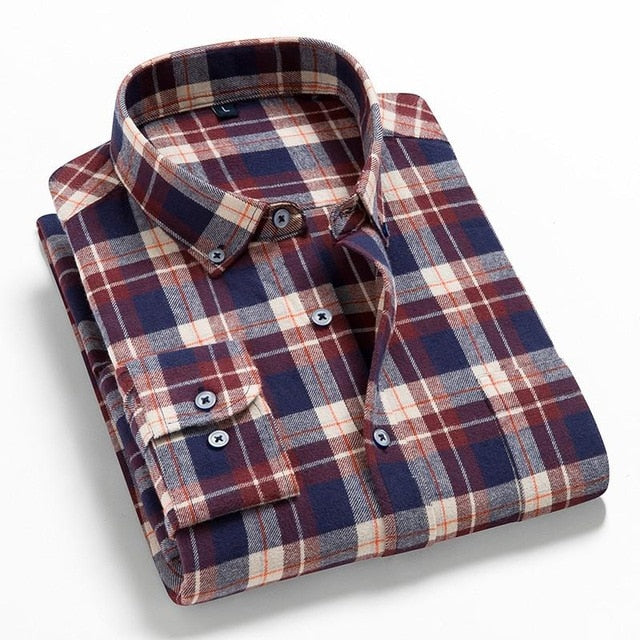 Flannel Plaid Shirt Men Cotton 2019 Spring Autumn New Male Casual Long Sleeve Shirt Plus size High Quality Warm Man Clothes