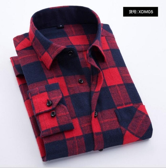 Flannel Plaid Shirt Men Cotton 2019 Spring Autumn New Male Casual Long Sleeve Shirt Plus size High Quality Warm Man Clothes