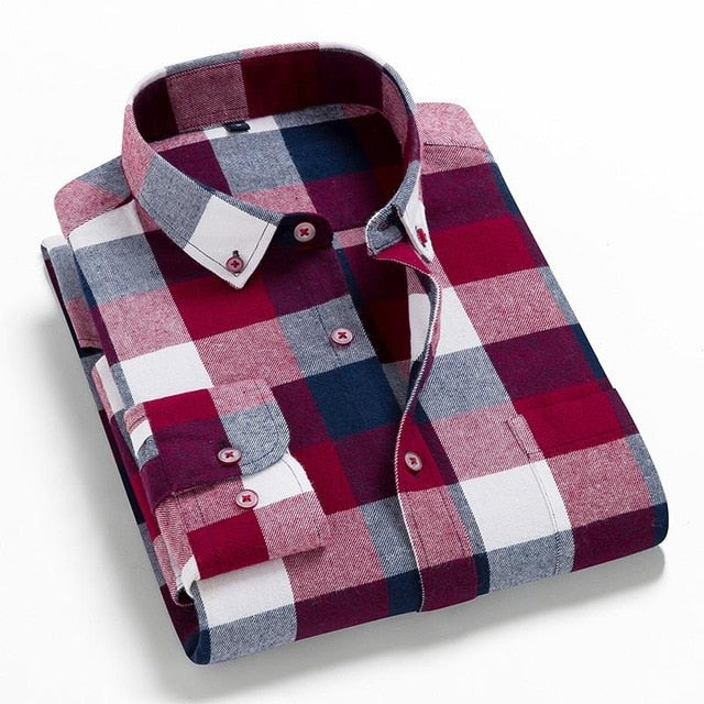 Flannel Plaid Shirt Men Cotton 2019 Spring Autumn New Male Casual Long Sleeve Shirt Plus size High Quality Warm Man Clothes