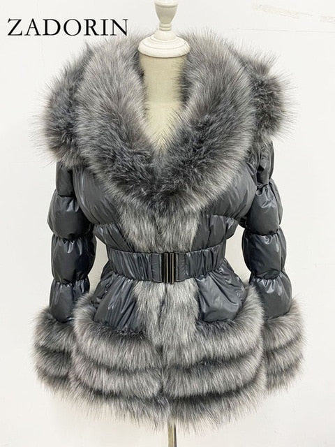 ZADORIN 2020 Winter Warm Detachable Down Jacket Women Furry FAUX Fur Collar White Duck Down Jacket Winter Down Coat With Hooded
