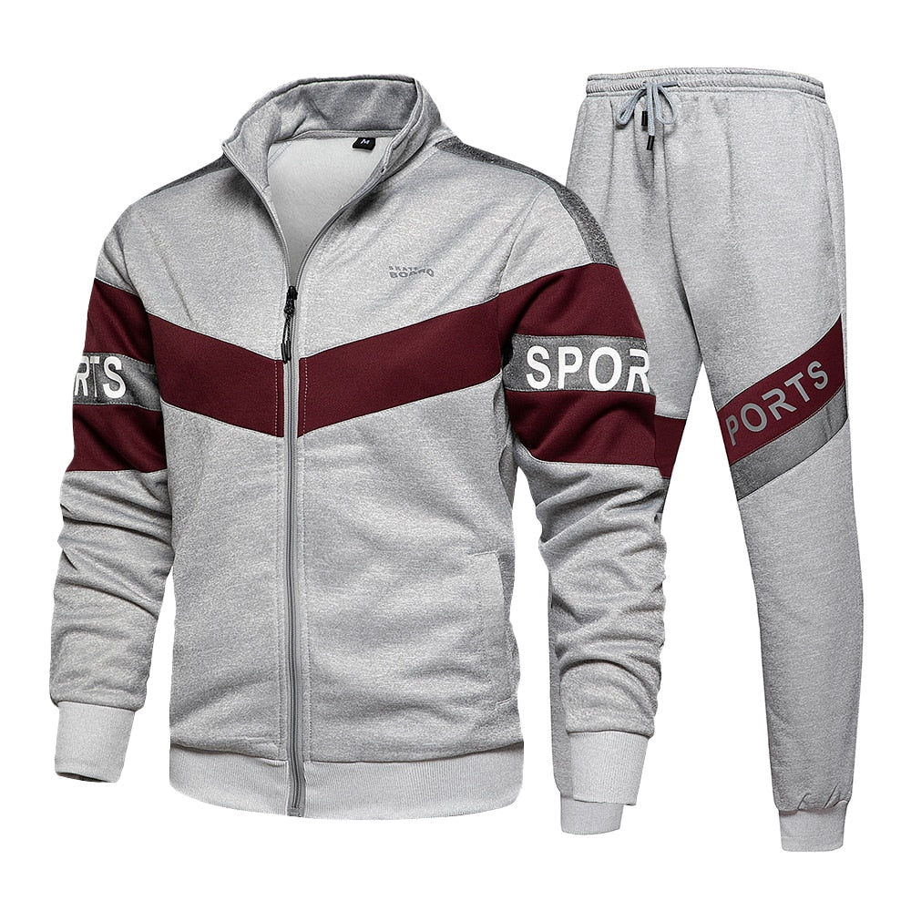 New Men's Casual Stitching Tracksuit Autumn Running 2 Pieces Sport Set Men Long Sleeve Zipper Sweatshirt Sets Winter Gym Clothes