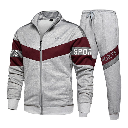 New Men's Casual Stitching Tracksuit Autumn Running 2 Pieces Sport Set Men Long Sleeve Zipper Sweatshirt Sets Winter Gym Clothes