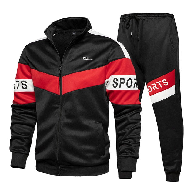 New Men's Casual Stitching Tracksuit Autumn Running 2 Pieces Sport Set Men Long Sleeve Zipper Sweatshirt Sets Winter Gym Clothes