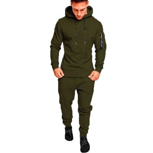 NEW Tracksuit Autumn Winter Camou Hoodies Casual Sweat Suits Drawstring Pullover Outfit Sportswear Men 2 Piece Set Plus Size