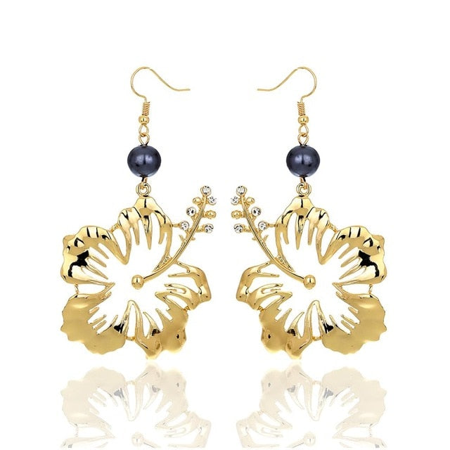 Hawaiian Pearl Leaf Long Drop Earrings Fashion Jewelry 2020 for Women Trendy Dangle Hangling Earring Earing Wholesale Price