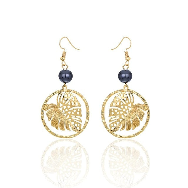 Hawaiian Pearl Leaf Long Drop Earrings Fashion Jewelry 2020 for Women Trendy Dangle Hangling Earring Earing Wholesale Price