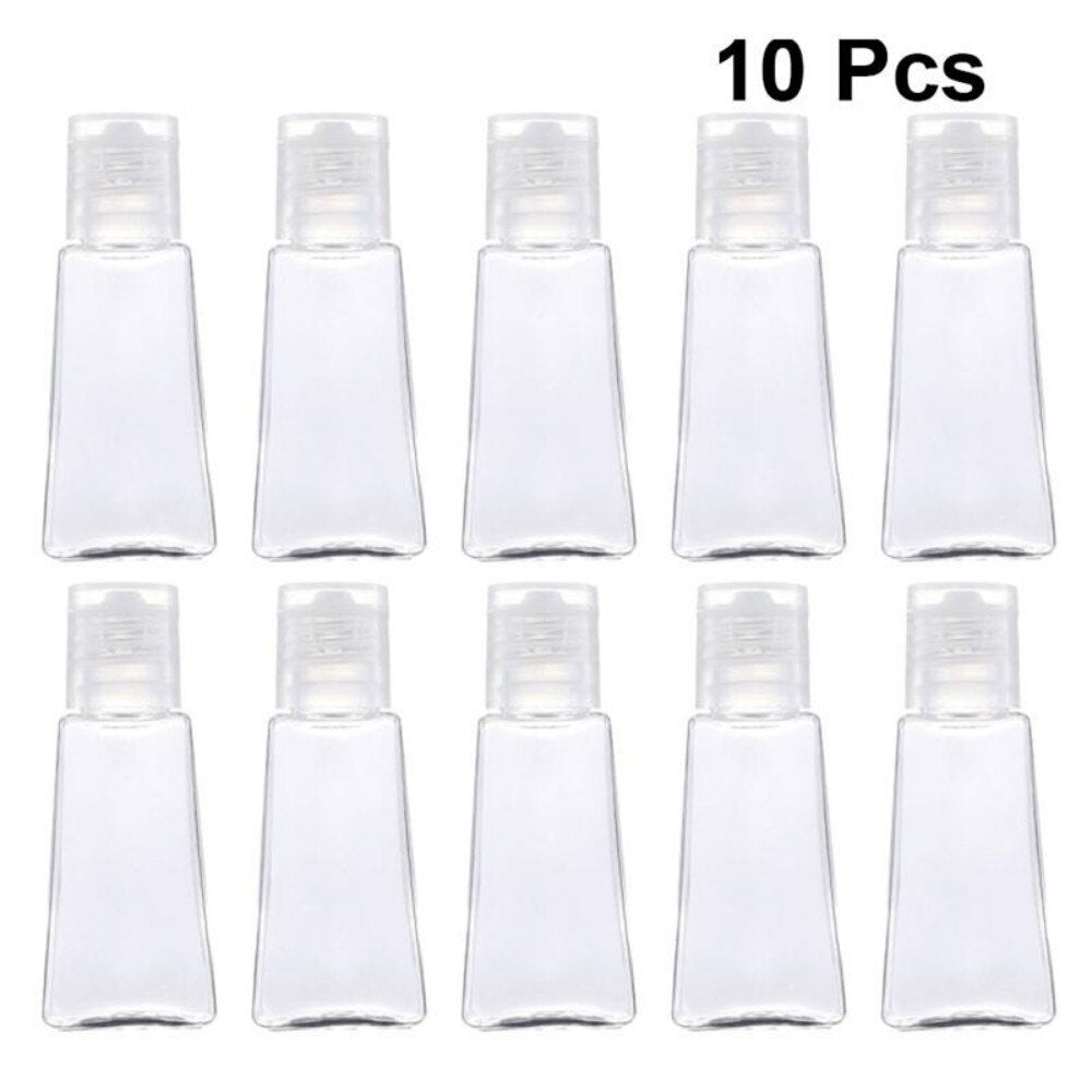10pcs 30ml Trapezoidal Empty Hand Sanitizer Bottles Refillable Plastic Container Transparent Gel Bottle for Travel Outdoor
