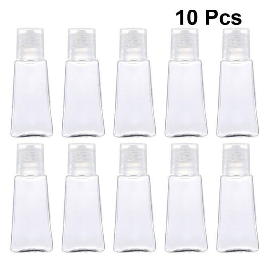 10pcs 30ml Trapezoidal Empty Hand Sanitizer Bottles Refillable Plastic Container Transparent Gel Bottle for Travel Outdoor