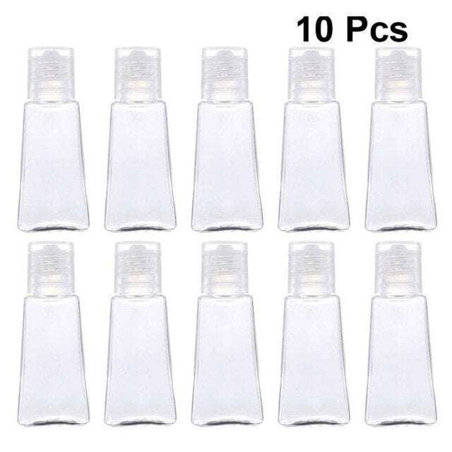 10pcs 30ml Trapezoidal Empty Hand Sanitizer Bottles Refillable Plastic Container Transparent Gel Bottle for Travel Outdoor