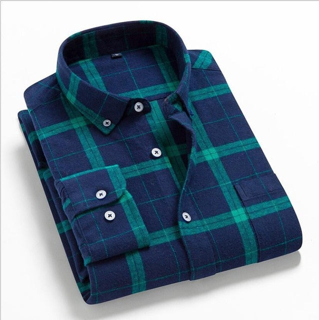 Flannel Plaid Shirt Men Cotton 2019 Spring Autumn New Male Casual Long Sleeve Shirt Plus size High Quality Warm Man Clothes