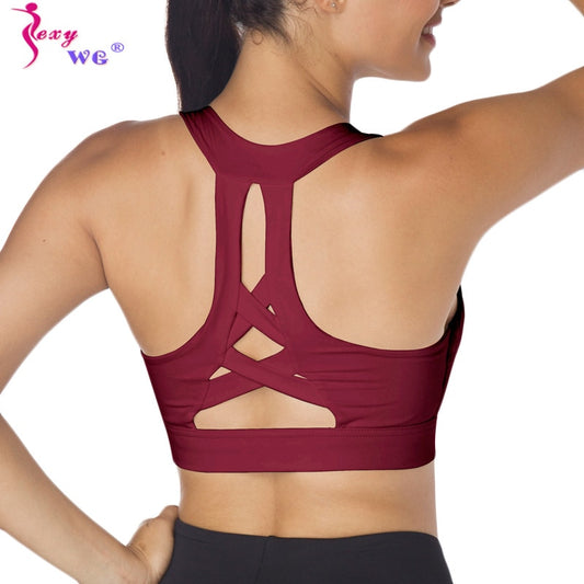 SEXYWG Sexy Back Sports Bra for Women Yoga Push Up Crop Top Athletic Vest Shirt Sport Running Sportswear Fitness Underwear Bras