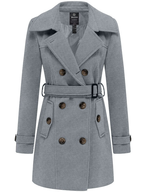 Wantdo Women Winter Trench Jacket Double Breasted Pea Coat With Belt Pockets Mid-Long Plaid Windbreaker Female Coat Outerwear