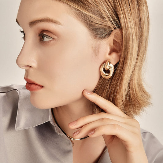 Flashbuy Gold Color Twist Alloy Drop Earrings For Women Simple geometric Earrings Wedding Fashion Jewelry Trendy Accessories