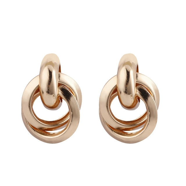 Flashbuy Gold Color Twist Alloy Drop Earrings For Women Simple geometric Earrings Wedding Fashion Jewelry Trendy Accessories