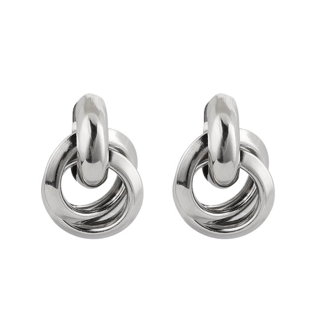 Flashbuy Gold Color Twist Alloy Drop Earrings For Women Simple geometric Earrings Wedding Fashion Jewelry Trendy Accessories