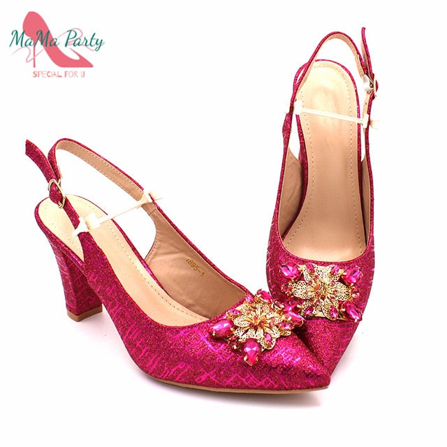 Fashionable African Shoes and Bag Set Italian Sets in Fuchsia Color Nigerian Shoes with Matching Bags for Royal Wedding Party