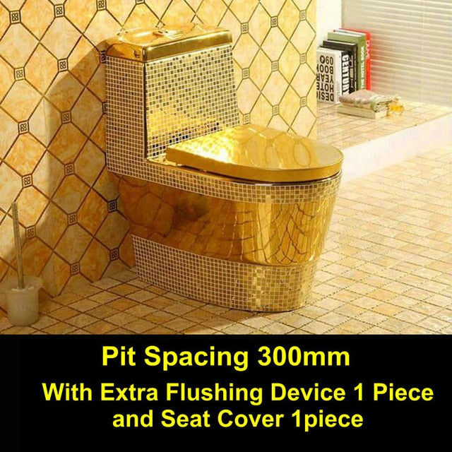 Glden Mosic One Piece Closestool Cyclone Fluishing S-Trap Floor Mounted Luxious Gold Toilet