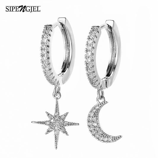 New Fashion cubic zircon Star And Moon Earrings Charms star Hoop Earrings For Women Man Girls Korean Jewelry 2020