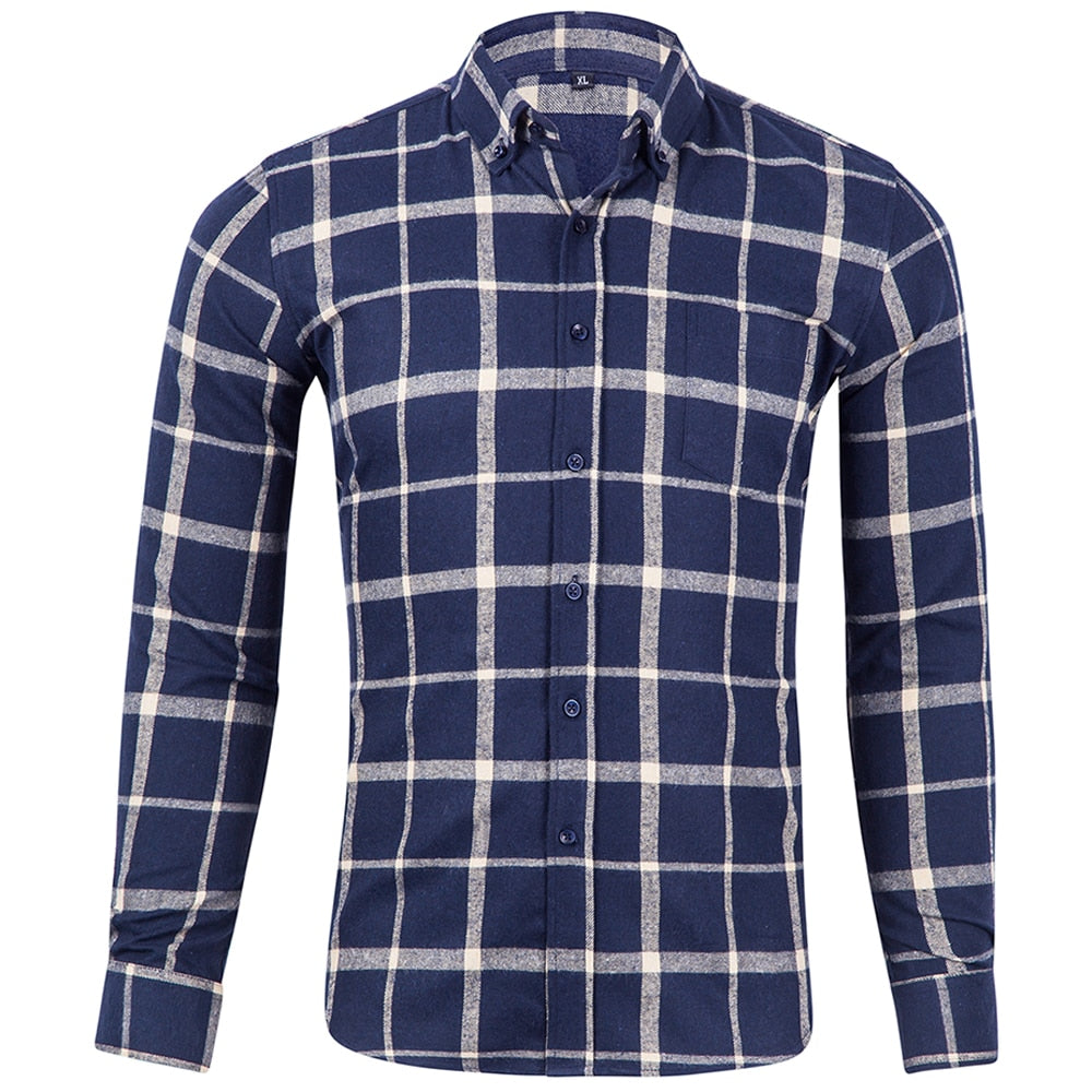 Men's 100% Cotton Flannel Long Sleeve Contrast Plaid Checkered Shirt Design Casual Standard-fit Button Down Gingham warm Shirts
