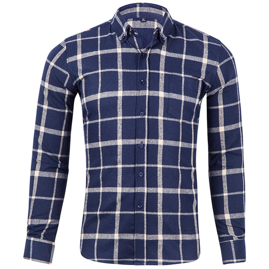 Men's 100% Cotton Flannel Long Sleeve Contrast Plaid Checkered Shirt Design Casual Standard-fit Button Down Gingham warm Shirts