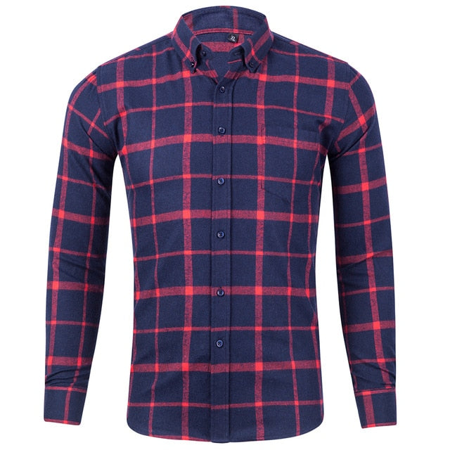 Men's 100% Cotton Flannel Long Sleeve Contrast Plaid Checkered Shirt Design Casual Standard-fit Button Down Gingham warm Shirts
