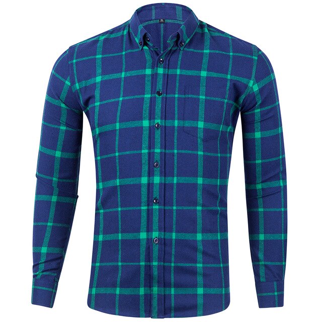 Men's 100% Cotton Flannel Long Sleeve Contrast Plaid Checkered Shirt Design Casual Standard-fit Button Down Gingham warm Shirts