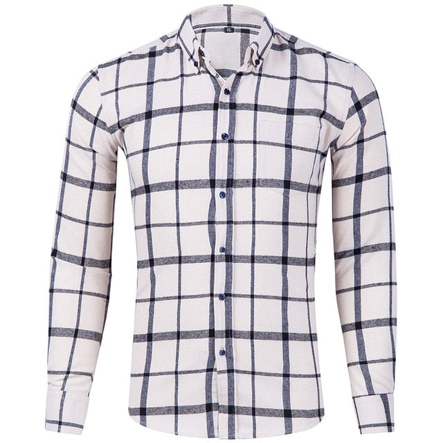 Men's 100% Cotton Flannel Long Sleeve Contrast Plaid Checkered Shirt Design Casual Standard-fit Button Down Gingham warm Shirts