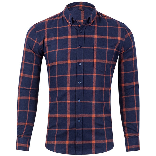 Men's 100% Cotton Flannel Long Sleeve Contrast Plaid Checkered Shirt Design Casual Standard-fit Button Down Gingham warm Shirts