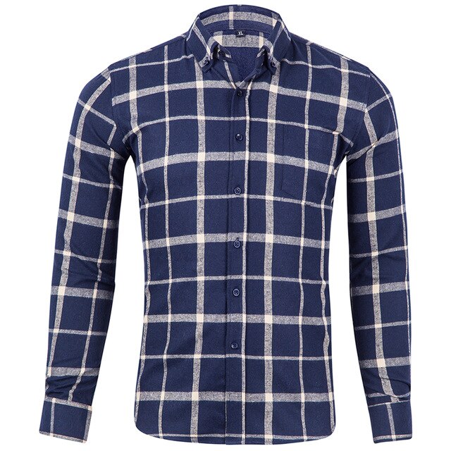 Men's 100% Cotton Flannel Long Sleeve Contrast Plaid Checkered Shirt Design Casual Standard-fit Button Down Gingham warm Shirts