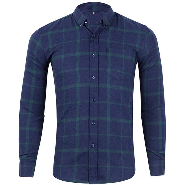 Men's 100% Cotton Flannel Long Sleeve Contrast Plaid Checkered Shirt Design Casual Standard-fit Button Down Gingham warm Shirts