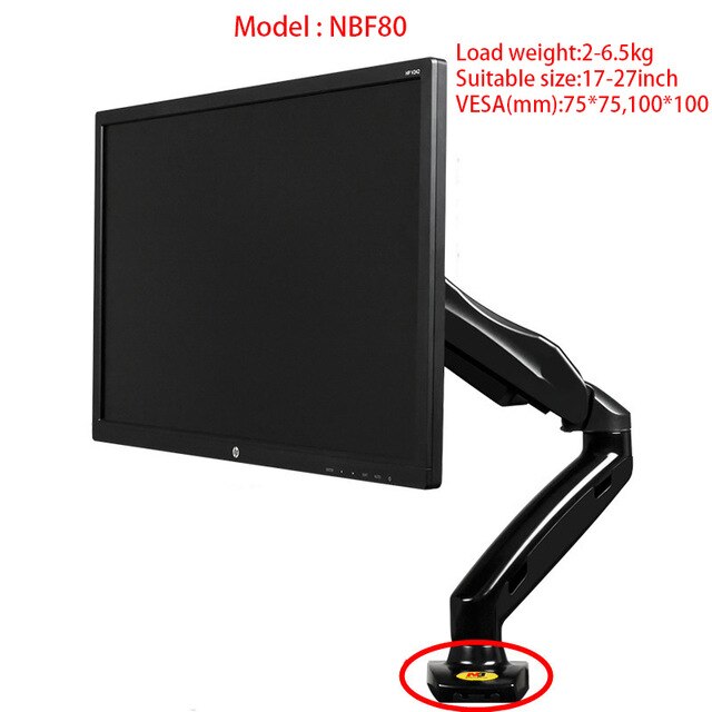 LVDIBAO NB F80 Full Motion Desktop Mount Bracket LCD TV Gas Spring Arm TV Monitor Bracket Suitable 17-27" Screen Monitor Support