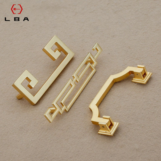 Chinese Shoe Cabinet Push Pull Door Handle Gold Imitation Copper Zinc Alloy Decorative Furniture Drawer Flush Handles
