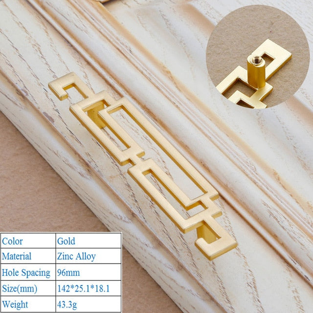 Chinese Shoe Cabinet Push Pull Door Handle Gold Imitation Copper Zinc Alloy Decorative Furniture Drawer Flush Handles